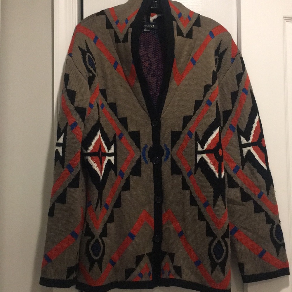 Tribal/Aztec print cardigan sweater Sz L